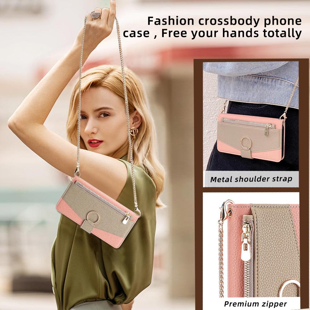 iPhone 16 Pro Flip Protective Case with Card Slot, Lanyard, Stand, Leather Design for Apple 17/12/13/15 Models.
