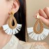 Hand-Woven Geometric Rattan Raffia Earrings, Retro Resort Fan Stud Earrings, Earrings For Women