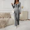 Women's 2 Piece Outfits Sets Ruched Long Sleeve Tops  Wide Leg Pants Tracksuit Sets