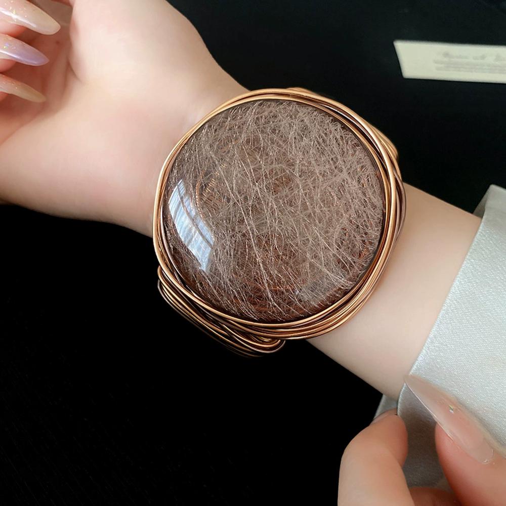 Nový Kulatý Pryskyřičný Pletený Otevřený Náramek Velký Retro Přehnaný Módní Elegantní Trendy Šperkový Doplněk Pro Ženy