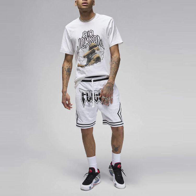 Jordan Sport Logo Graphic Print Ribbed Crew Neck Short Sleeve T-Shirt Men Tops White FN6016-100