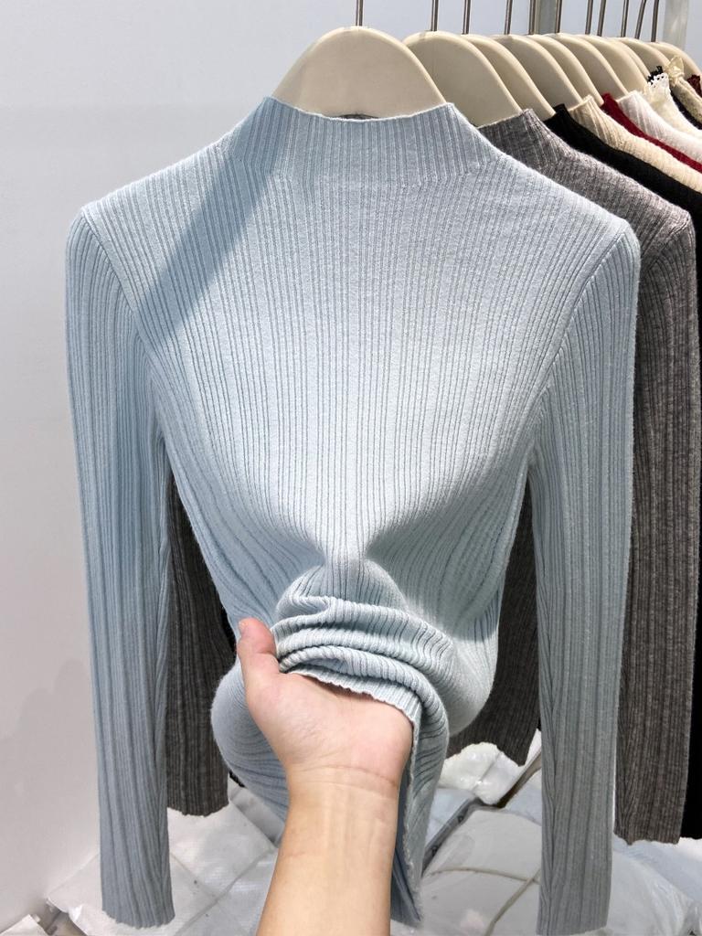 Small Stand-up Collar Pit Strip Knitted Bottoming Shirt Women's Spring Slim-fitting and Thin Inner Top High-end Sweater