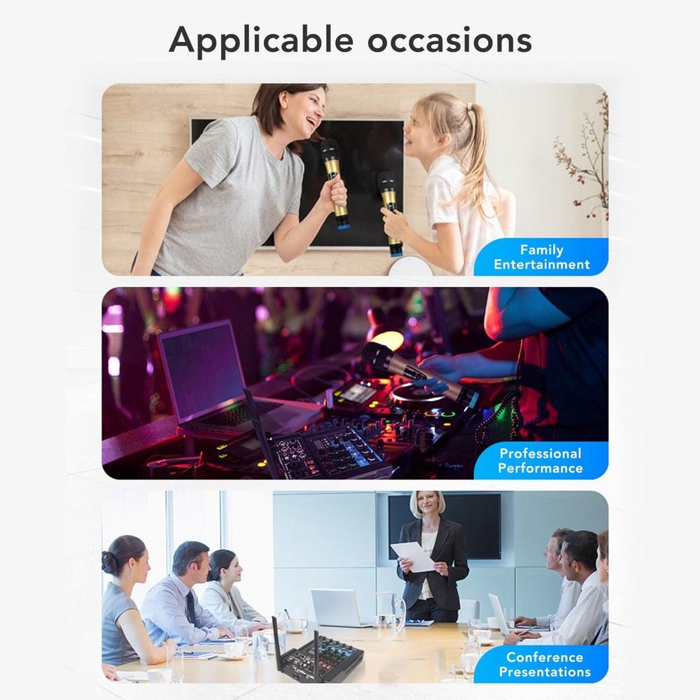ASHATA Wireless Handheld Microphone Karaoke Mixer System UHF Dynamic 4-Channel Sound Conference Home Karaoke Singing