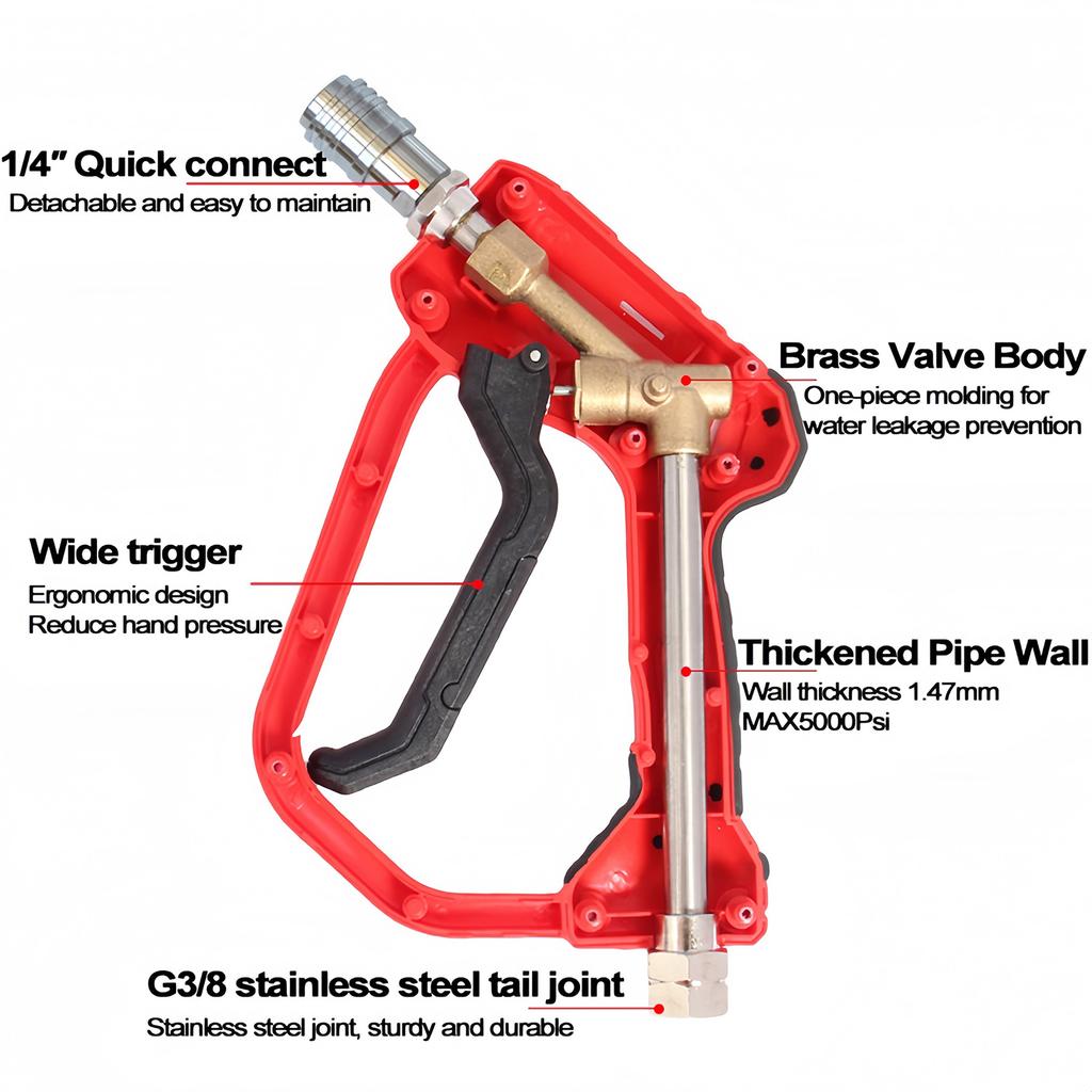 Short Pressure Washer Gun 3/8 & M22-14/15mm Universal Quick Connector for High Pressure Hose