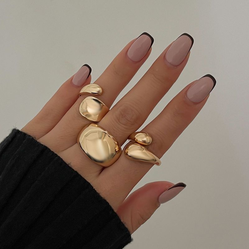 

European and American Cross-Border Ins Style Metal Glossy Water Drop Hug Ring Women Personalized Design Open Ring Rings 09 Light Gold 3-Piece Set 5682