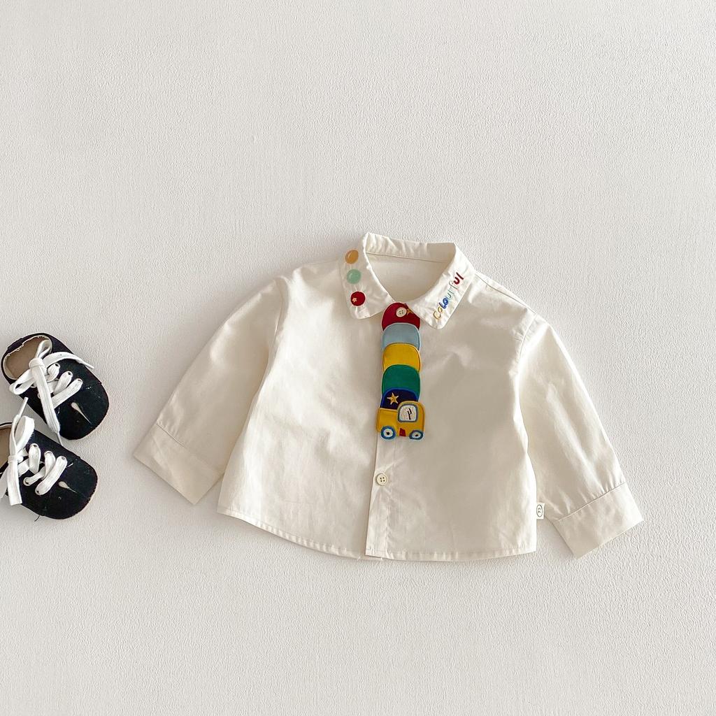Baby Boys Cartoon T Shirt Spring Color Block Sleeve Top Toddler Casual Base Layer Shirt Fashion Clothing
