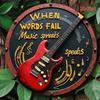 Retro Metall Musik Wandschild Wenn Worte versagen spricht Musik Gitarre und Noten Vintage Zitat Plakette für Bar Cafe Studio Heimdekoration