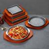 Grillsteak Fleisch rund quadratisch Stil gegrillter Reis BBQ-Steak Meeresfrüchte-Tablett Aluminiumkante Holzsockel mit Steinplatte Backform