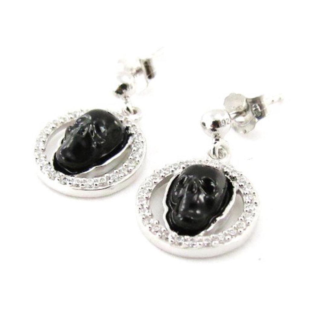 Les Trésors De Lily [J3116] - Silver Earrings 'Skull' Black Silver (rhodium Plated) - 18x11 Mm