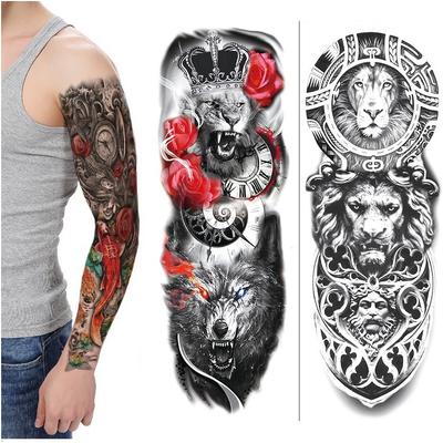 Tattoo Sticker Full Arm Big Flower Arm Owl Clock Alert Wake Up God'S Eye Waterproof Simulation Water Transfer Sticker