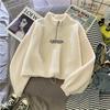 Herbst Winter Warme Kaschmir Sweatshirt Damen Mode Plüsch Lose Brief Kurze Jacke Kpop Sweatshirt