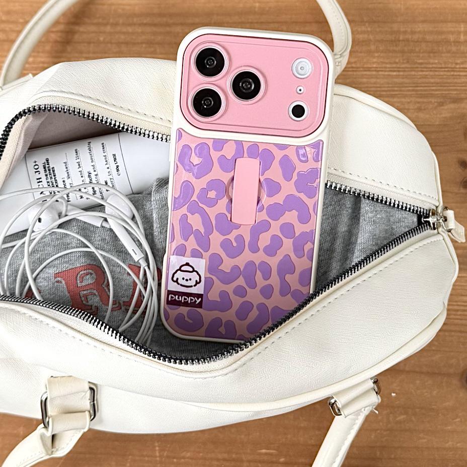 Leopard Print Invisible Ring Holder iPhone 16/15/17 Pro Max Drop-Proof Apple Case