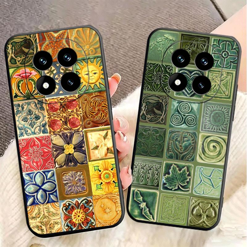 Italian Sicilian Style Floral Pattern Soft Phone Case for Xiaomi Redmi Note 12 13 14 15 Pro Plus 11 12S 11S 11T 10 4G Black Cove