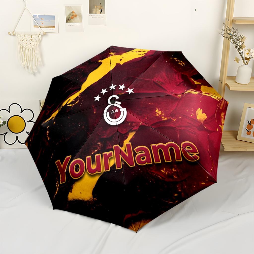 Galatasaray1 Customize Text Umbrella Portable Automatic Umbrella Compact 8-Rib Design Durable Plastic Iron for Outdoor Daily Use Elegant