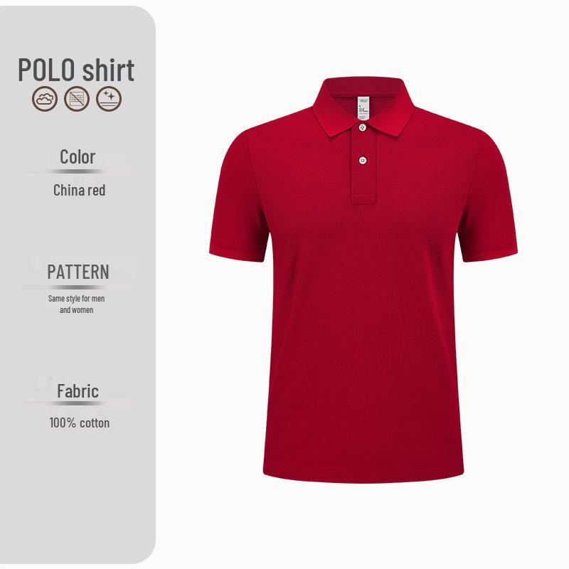 Solid Color Cotton Polo Shirt with Custom Logo - Short Sleeve Summer Workwear 2XL