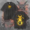 T-shirt Grafica Lavata Vintage Ispirata agli Anime Stampa Fronte & Retro Lavaggio Acido Oversize Streetwear Cotone Manica Corta Alta Qualità Abbigliamento Femminile Maschile