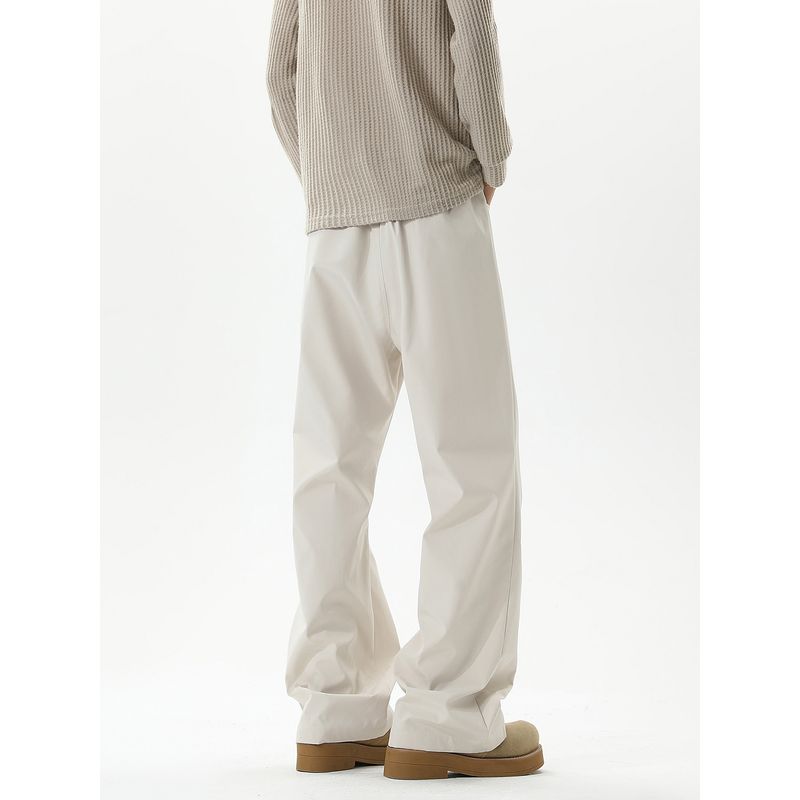 51 Hip-Hop Trendy Vintage-Style Solid Color Straight-Leg Long Pants for Men, Winter American-Style Loose Drape Versatile Fleece-Lined Casual Pants