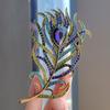 Elegant Colorful Peacock Feather Brooch with Rhinestones – Vintage Alloy Design for Men & Women