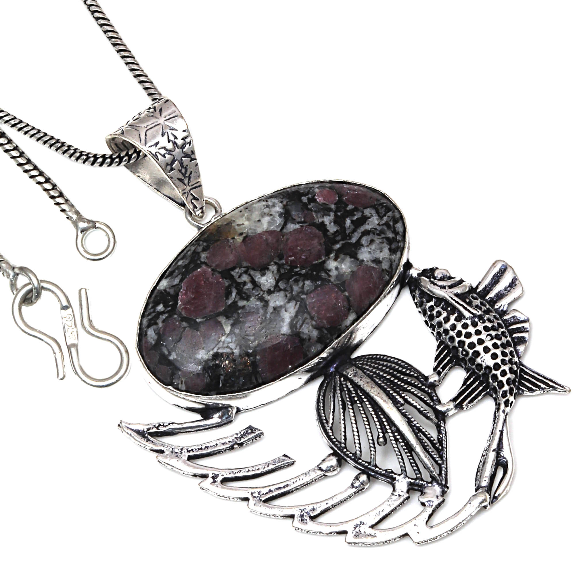 

Подвеска из эвдиалита, драгоценный камень, подарок ручной работы для нее, старинные серебряные украшения 2,25 дюйма