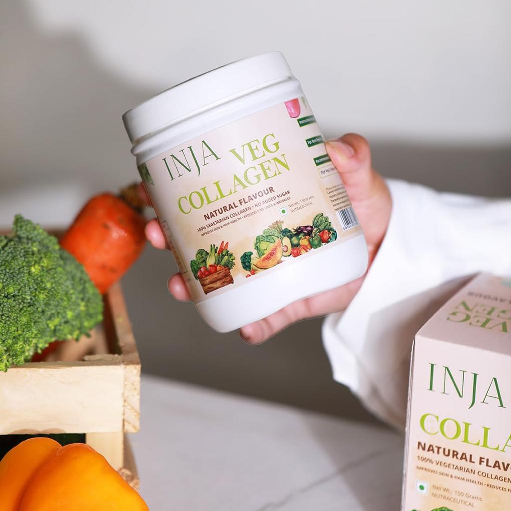 INJA Wellness Veg Collagen Supplement Powder for Women, Men, 100% Vegetarian, No Added Sugar, Improves Skin and Hair Health, Natural Flavour, 150g
