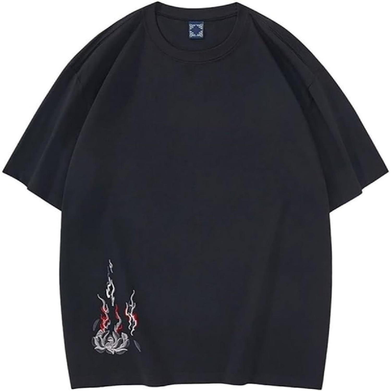 Мужская стильная футболка с круглым вырезом, вышитая, повседневная, свободная, спортивная, с коротким рукавом S