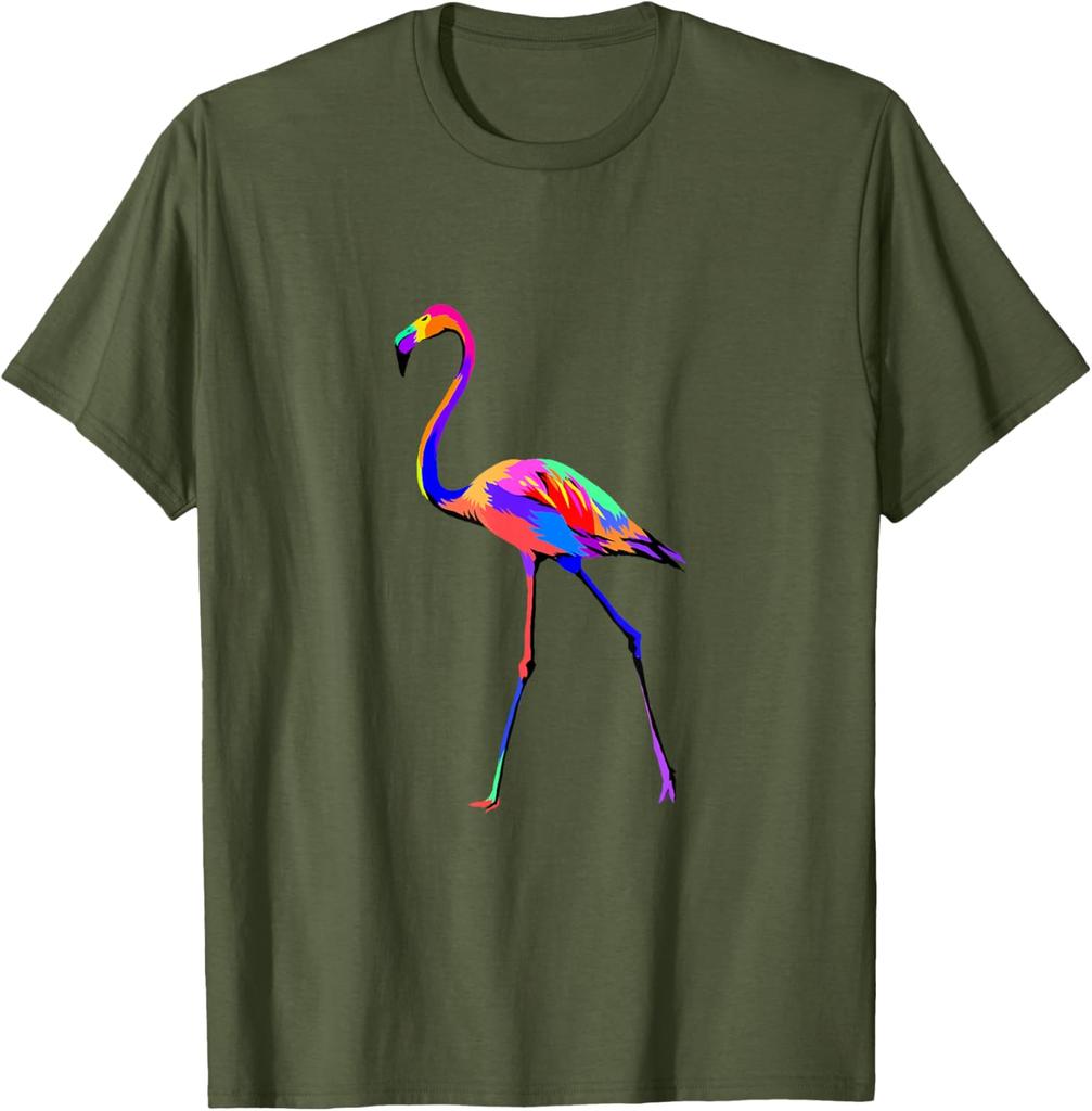 Colorful Pop Art Flamingo Graphic Tee Breathable Cotton Casual Short Sleeve T-Shirt