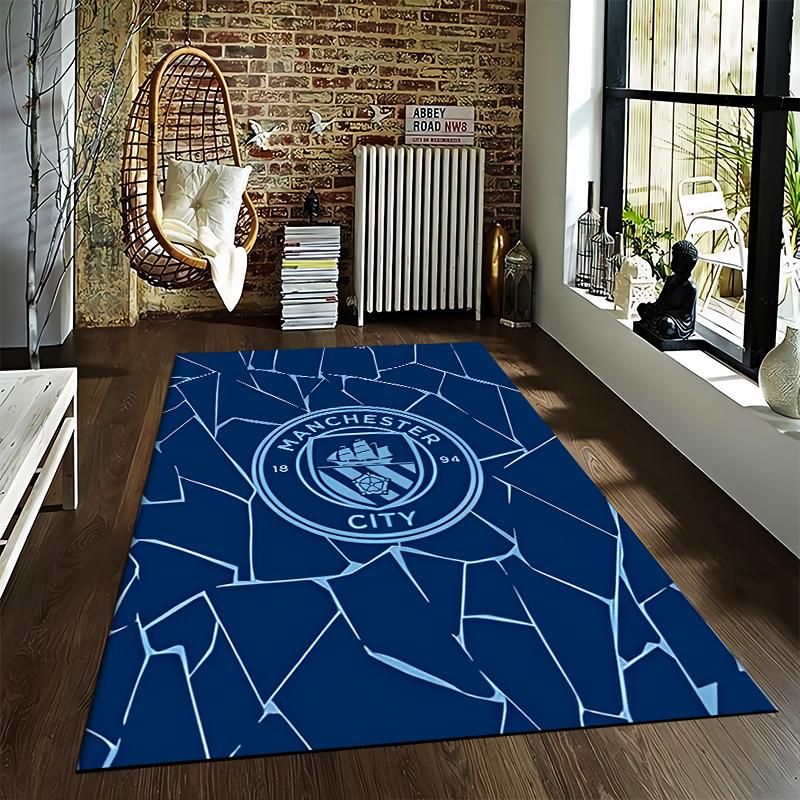 "Tappeto Blu Geometrico Manchester City con Logo della Squadra Per Arredamento Casa" Adatto per l'uso come antiscivolo per soggiorno camera da letto divani"