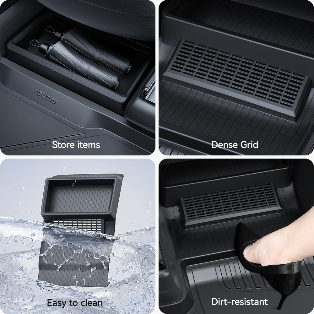 YZ Für Tesla Model Y Aufgerüstete Aufbewahrungsbox unter dem Sitz Verbundener Organizer-Behälter mit Luftauslassabdeckung Innenraumzubehör