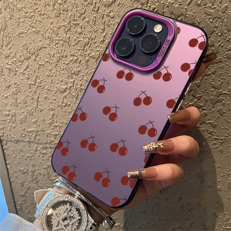 Cute Black Cherry Pattern Matte Laser Phone Case For iPhone 15 Pro Max Case iPhone 16 14 13 12 11 XS X 7 8 Plus Shockproof Cover