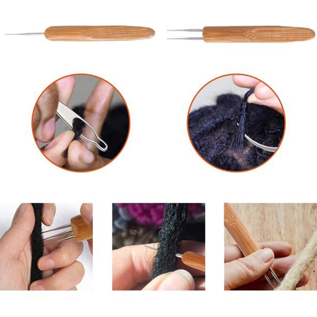 Carbonized Bamboo- Handle Crochet Reggae Dirty Debate Hair Extension Crochet Double-headed Three-headed Dirty Braid Hook Wig Crochet Hair Piercer