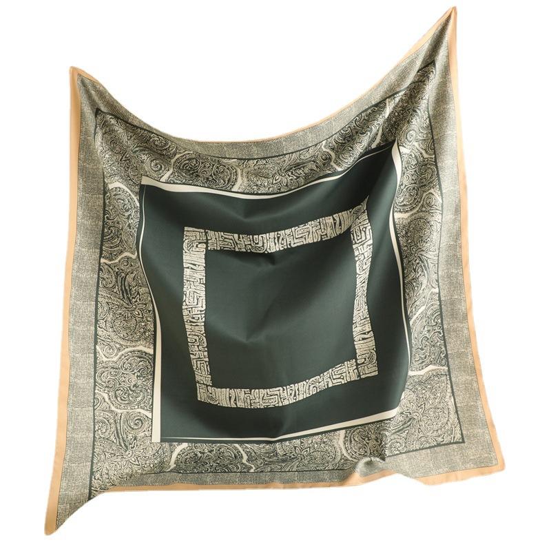 European and American retro printed silk scarf twill silk large square scarf travel sunscreen shawl cashew simple scarf autumn and winter women
