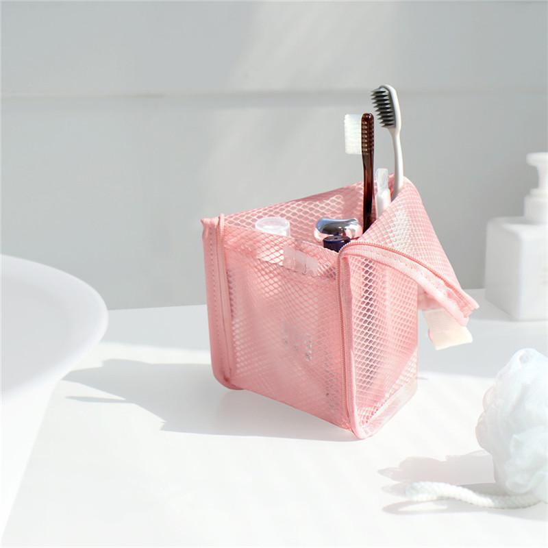 1 Stück faltbare Reißverschluss-Reise-Make-up-Pinseltasche Tragbare Netz-Kosmetiktasche Reise-Make-up-Tasche Zahnbürste Wasch-Organizer