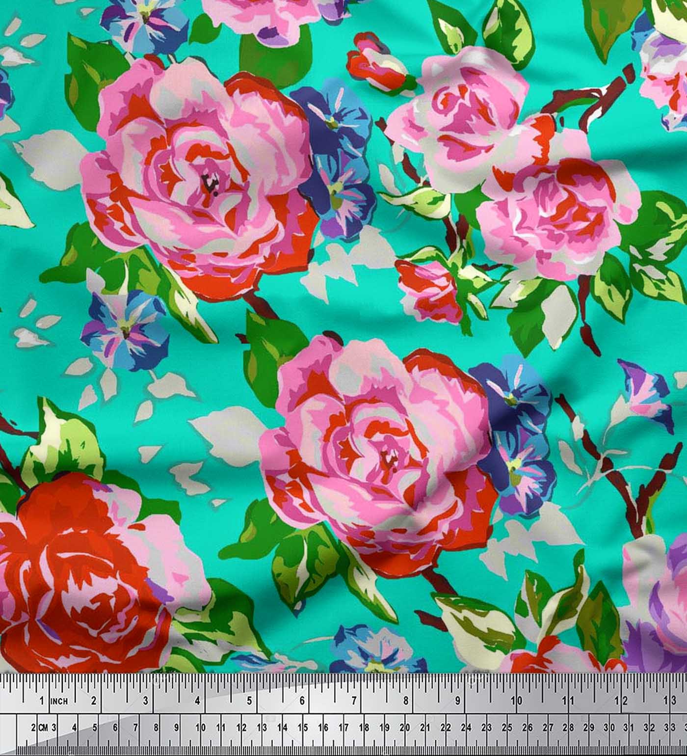 

Тканина Soimoi Cotton Cambric Fabric Leaves & Floral Artistic Decor Fabric Printed meter 42 Inch 42 Inch Wide - Viscose Chiffon зелений