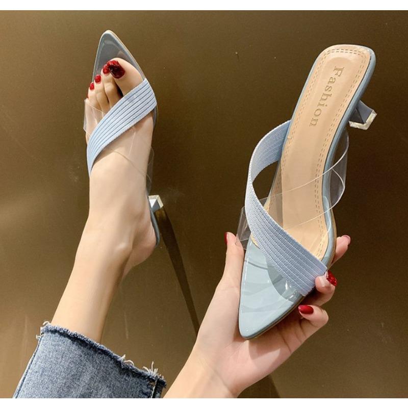 Fashion New Style Sexy Queen Gladiator Sandals Knit Women Jelly Transparent Sandals Pointed Toe High Heels Party Cross Women Sandals
