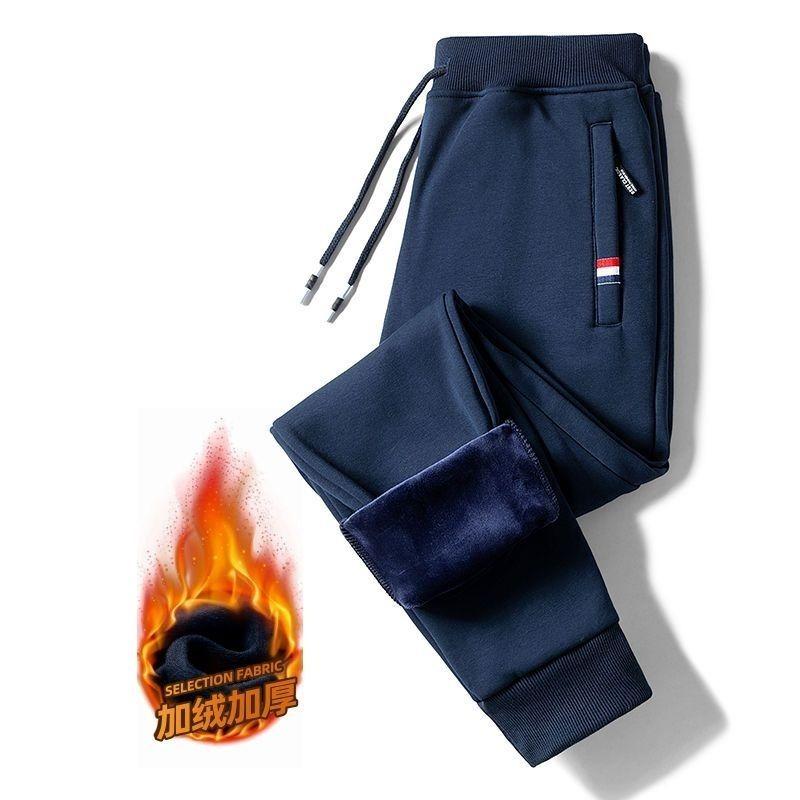 

Мужские спортивные штаны из чистого хлопка на осень и зиму, свободного кроя большого размера, универсальные, модные, эластичные, прямого кроя, спортивно-повседневные L синий