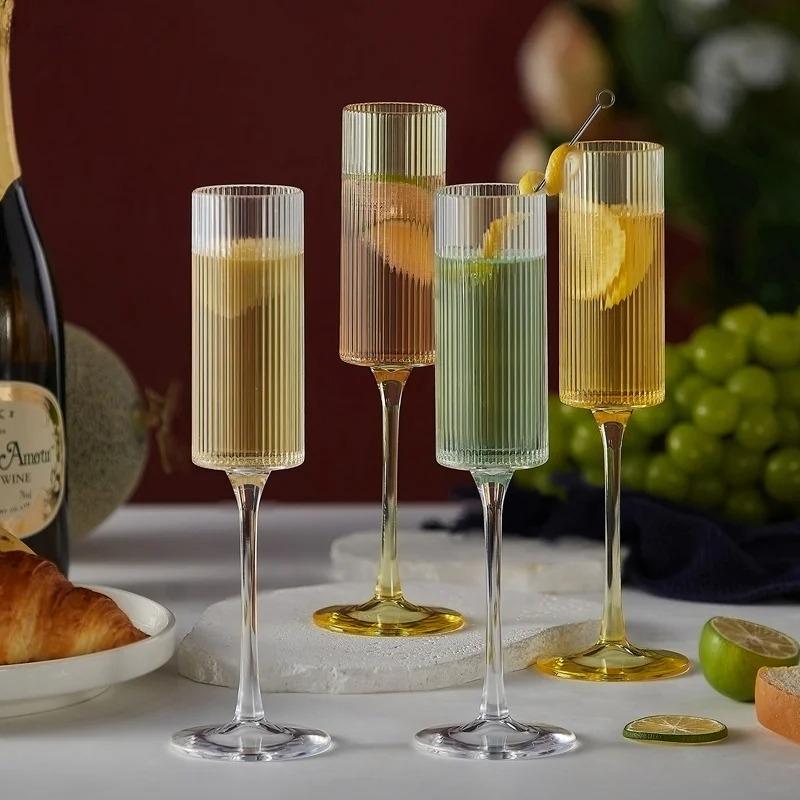 175ML Transparent Striped Plastic Goblet Unbreakable Wine Glass Luxury Cocktail Champagne Cup For Party Drinkware