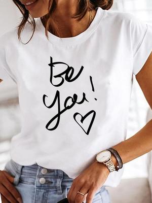 (Asiatisk storlek) T-tröja för kvinnor Akvarell Letter Style Trend Kläder Fritidskläder Kortärmad Modetryck Dam T-shirt Grafiska T-shirts för kvinnor