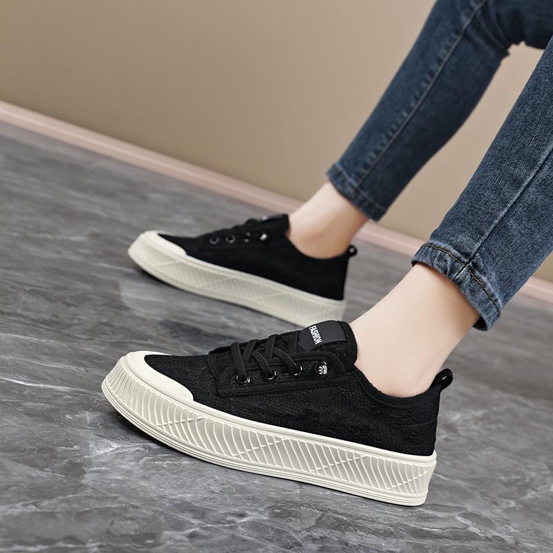 Women Summer Lace Casual Shoes Breathable Girl Black Shoes Plus Size