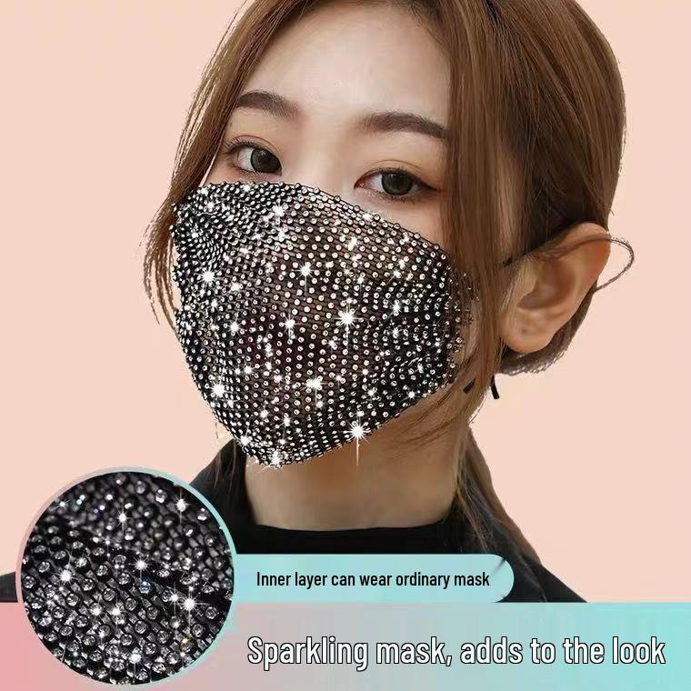 European-American Rhinestone Black Hollow-Out Nightclub Mask - Trendy Influencer Party Decor