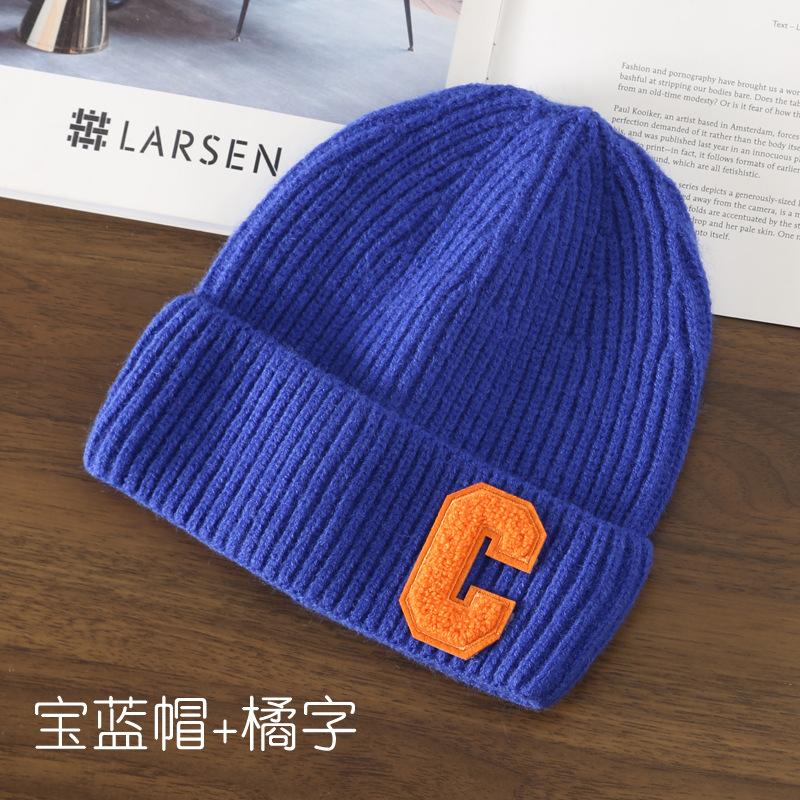 Autumn and Winter Letter Embroidery Big C Student Couple Knitted Hat Outdoor Warm and Cold Wool Hat