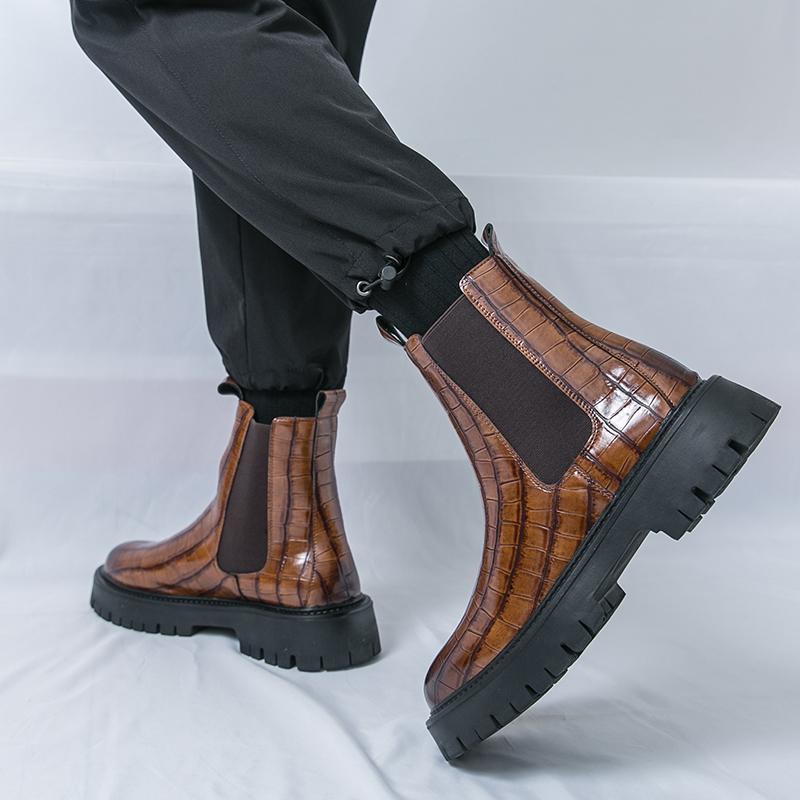 Men’s Retro Punk Thick Sole Platform Boots Black Chelsea Motorcycle Boots High Boots Plus Size
