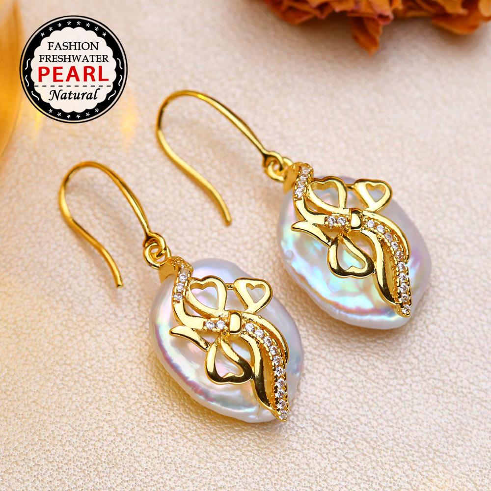 SENIKO Orecchini di perle barocche di grandi dimensioni d'acqua dolce naturale Orecchini pendenti di perle di zirconi cubici di moda per gioielli da donna