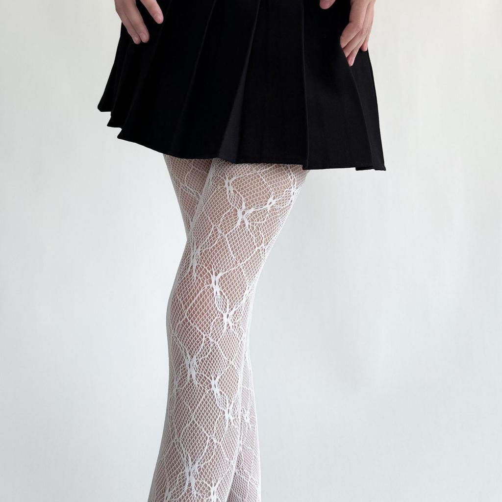 Hohle Strapsstrumpfhose mit Fischmuster - Nachtclub Schwarzseide