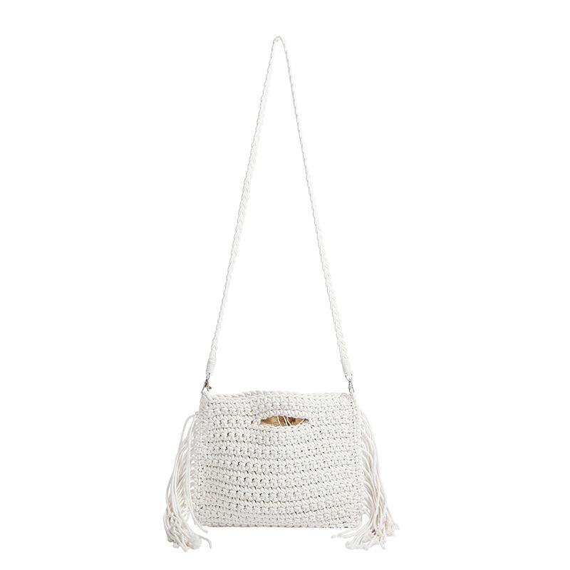 New cotton thread crochet shoulder bag pattern tassel woven bag large capacity shoulder tote women's bag tide