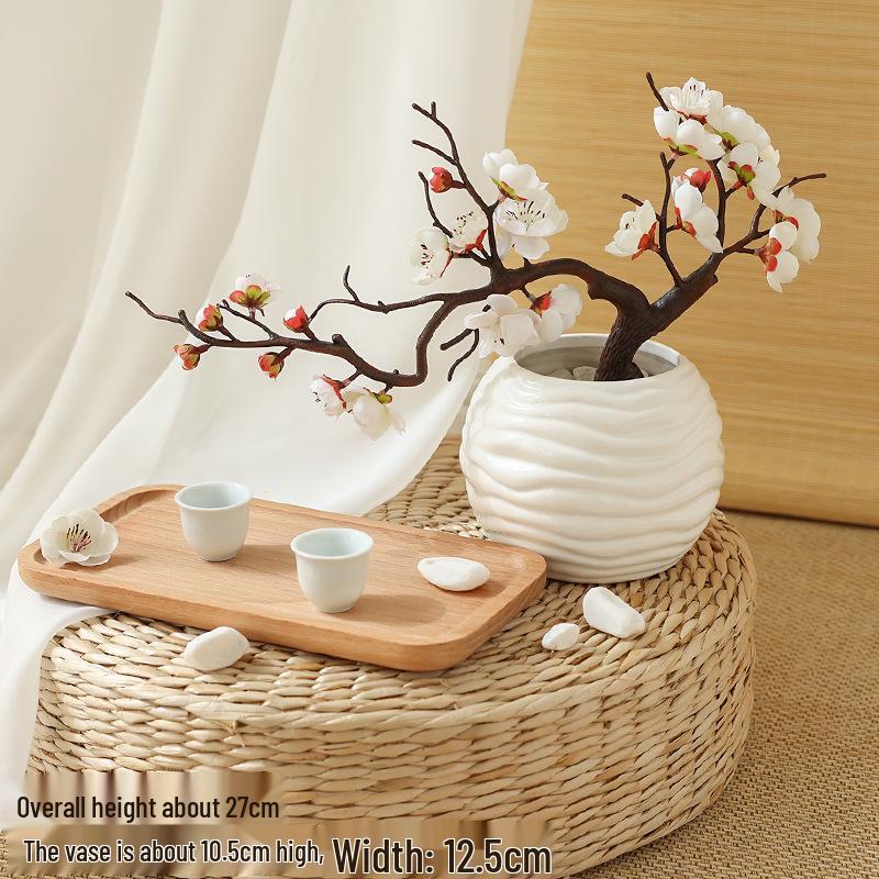 Artificial Plum & Peach Blossom Bonsai: Dried Flower Arrangement for Indoor Decoration