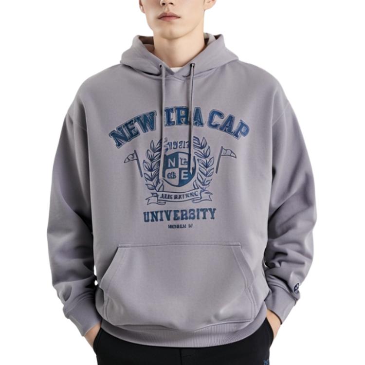 New Era Letter Print Drawstring Hoodie Long Sleeve Sweatshirt Unisex sweatshirt Gray 13789105