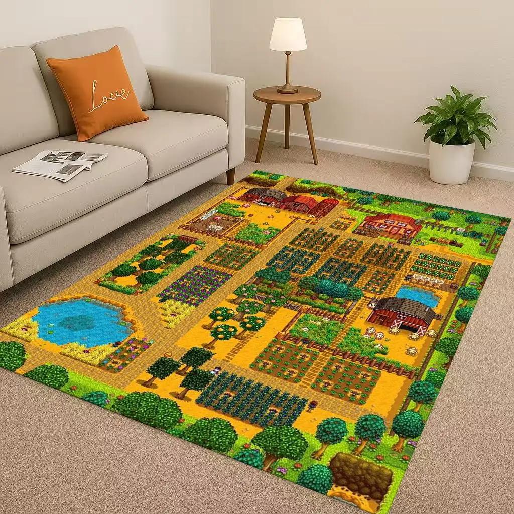 Retro Stardew Valley Farm Map Pixel Game Living Room Non-Slip Area Rug Soft Carpet for Bedroom Playroom Sofa Home Decor Doormat