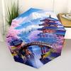 Automatic Folding Umbrella Japanese Landscape with Cherry Blossoms and Mount Fuji. Portable Collapsible Design, Casual Outdoor