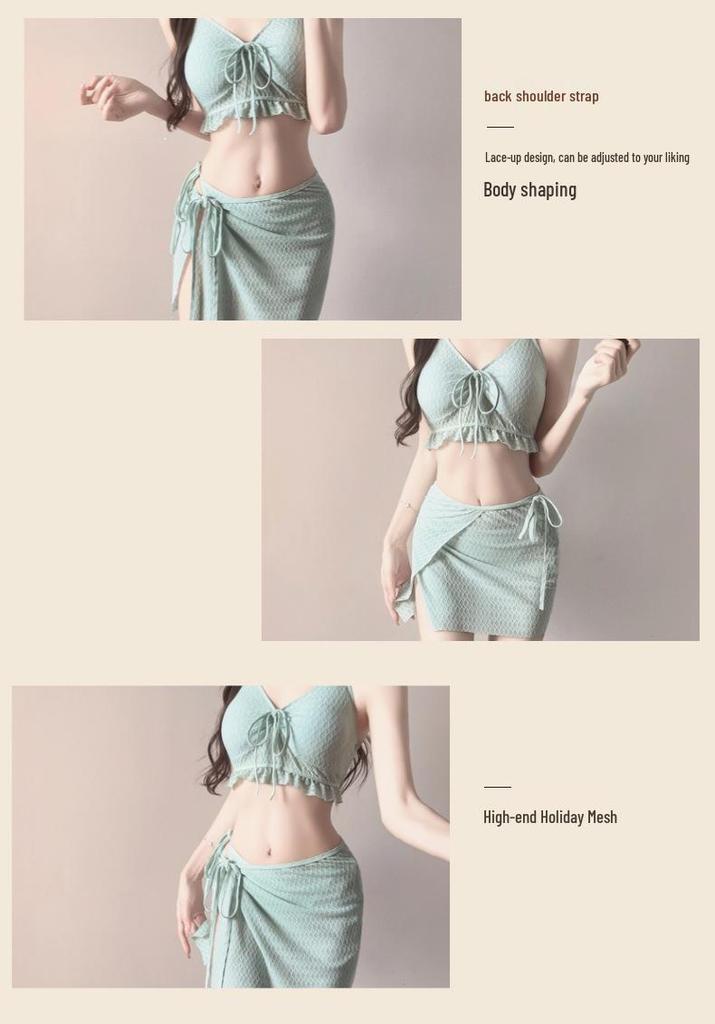 Women's Three-Piece Slimming Bikini Swimsuit - Conservative Drawstring Tummy Cover, Hot Selling Vacation Swimwear