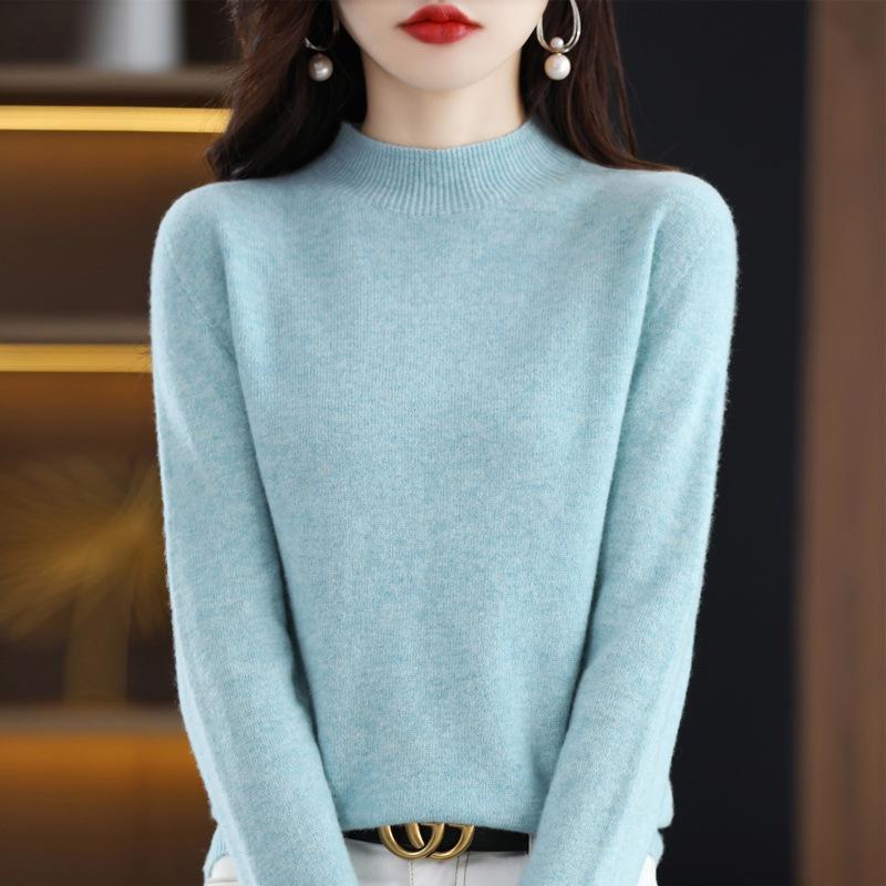 Women's High-Quality Cashmere Wool Sweater, Half-High Neck, Fashionable Slim Fit, Autumn/Winter Collection